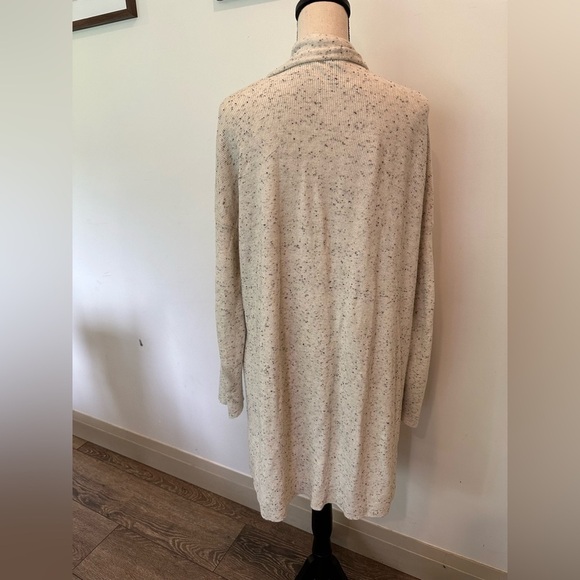 Eileen Fisher Ecru Speckled High Collar Cardigan w/ Pockets, XL Cotton - Picture 3 of 7